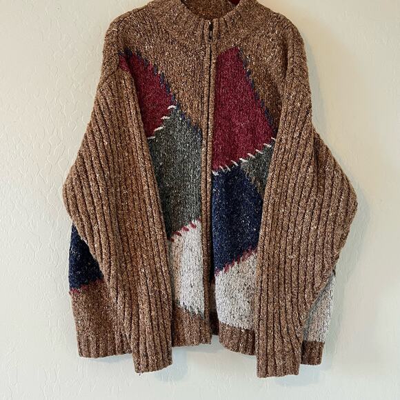Vintage 90s Women’s Chunky Cardigan Grandpa Sweater DRESSBARN Patchwork Sz 18/20 - Picture 2 of 6